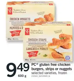 Fortinos PC GLUTEN FREE CHICKEN BURGERS, STRIPS OR NUGGETS, 600g offer