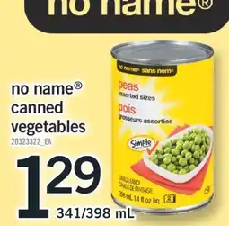 Fortinos NO NAME CANNED VEGETABLES, 341/398 ML offer