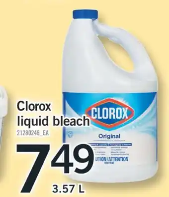 Fortinos CLOROX LIQUID BLEACH, 3.57 L offer