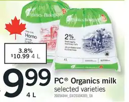 Fortinos PC ORGANICS MILK, 4L offer