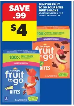 Real Canadian Superstore SUNRYPE FRUIT TO GO SOUR BITES FRUIT SNACKS, 112 G offer