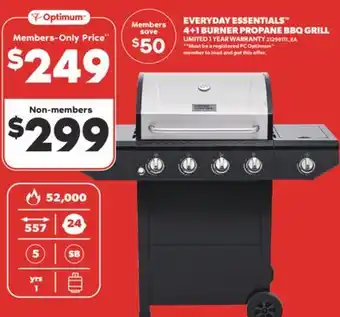 Real Canadian Superstore EVERYDAY ESSENTIALS 4 + 1 BURNER PROPANE BBQ GRILL offer