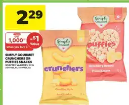 Real Canadian Superstore SIMPLY GOURMET CRUNCHERS OR PUFFIES SNACKS offer