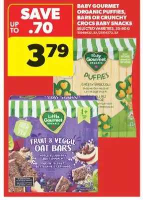 Real Canadian Superstore BABY GOURMET ORGANIC PUFFIES, BARS OR CRUNCHY CROCS BABY SNACKS, 35-90 G offer