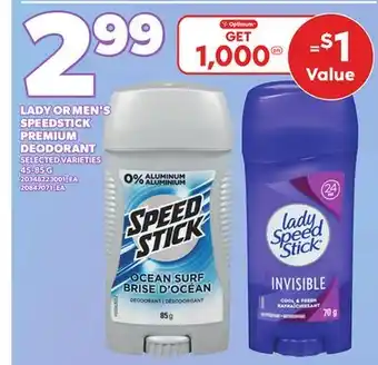 Loblaws LADY OR MEN'S SPEEDSTICK PREMIUM DEODORANT 45-85G offer