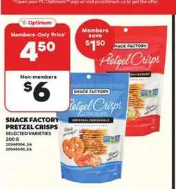 Loblaws SNACK FACTORY PRETZEL CRISPS 200G offer