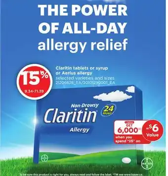 Loblaws CLARITIN TABLETS OR SYRUP OR AERIUS ALLERGY offer