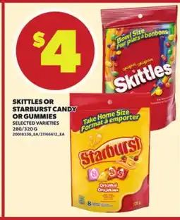 Loblaws SKITTLES OR STARBURST CANDY OR GUMMIES 280/320G offer