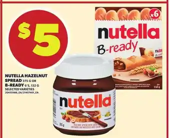 Loblaws NUTELLA HAZELNUT SPREAD 375G OR B-READY 6'S, 132G offer