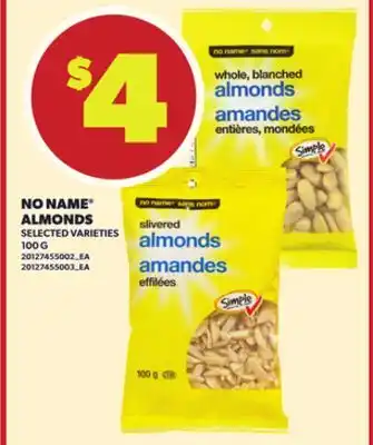 Loblaws NO NAME ALMONDS 100G offer