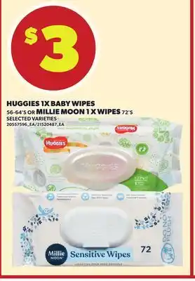 Loblaws HUGGIES 1X BABY WIPES 56-64'S OR MILLIE MOON 1X WIPES 72'S offer