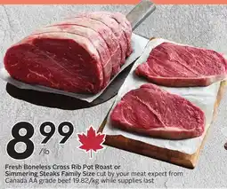 Sobeys Fresh Boneless Cross Rib Pot Roast or Simmering Steaks Family Size offer