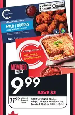 Sobeys COMPLIMENTS Chicken Wings, Lasagna or Value Size Breaded Chicken offer