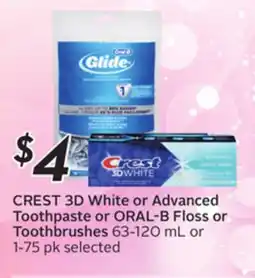 Sobeys CREST 3D White or Advanced Toothpaste or ORAL-B Floss or Toothbrushes offer