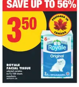 No Frills ROYALE FACIAL TISSUE, 6X72/100 SHEETS offer