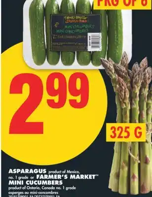 No Frills ASPARAGUS, 325 G OR FARMER'S MARKET MINI CUCUMBERS, PKG OF 6 offer