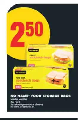 No Frills NO NAME FOOD STORAGE BAGS, 80/100'S offer