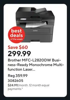 Staples Brother MFC-L2820DW Business-Ready Monochrome Multifunction Laser Printer offer