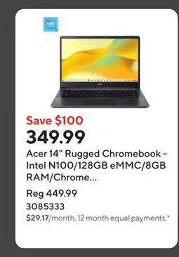 Staples Acer 14 Rugged Chromebook - Intel N100/128GB eMMC/8GB RAM/Chrome OS with 3 months of Gemini Advanced offer