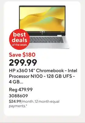 Staples HP x360 14 Chromebook - Intel Processor N100 - 128 GB UFS - 4 GB RAM - Chrome OS offer