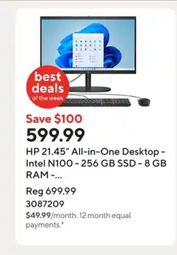 Staples HP 21.45 All-in-One Desktop - Intel N100 - 256 GB SSD - 8 GB RAM - Windows 11 Home offer