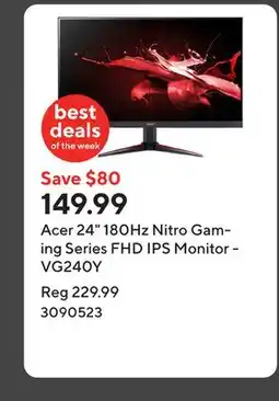 Staples Acer 24 180Hz Nitro Gaming Series FHD IPS Monitor - VG240Y offer