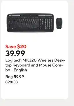 Staples Logitech MK320 Wireless Desktop Keyboard and Mouse Combo - English offer