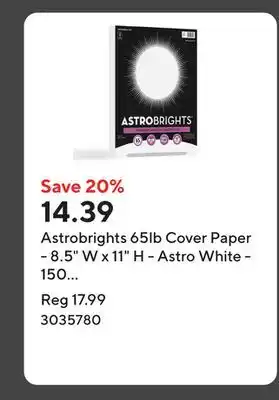 Staples Astrobrights 65lb Cover Paper - 8.5 W x 11 H - Astro White - 150 Sheets (98251) offer