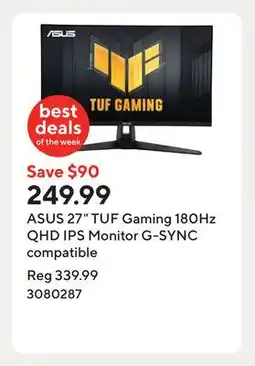 Staples ASUS 27 TUF Gaming 180Hz QHD IPS Monitor G-SYNC compatible offer