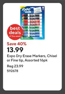 Staples Expo Dry Erase Markers, Chisel or Fine tip, Assorted 16pk offer