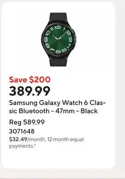 Staples Samsung Galaxy Watch 6 Classic Bluetooth - 47mm - Black offer