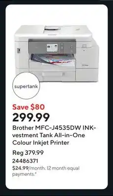 Staples Brother MFC-J4535DW INKvestment Tank All-in-One Colour Inkjet Printer offer