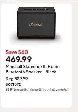 Staples Marshall Stanmore III Home Bluetooth Speaker - Black offer