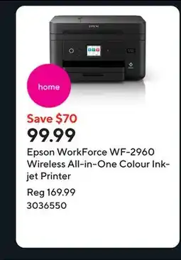 Staples Epson WorkForce WF-2960 Wireless All-in-One Colour Inkjet Printer offer