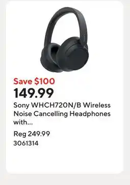 Staples Sony WHCH720N/B Wireless Noise Cancelling Headphones with Microphone - Black offer