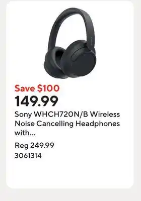 Staples Sony WHCH720N/B Wireless Noise Cancelling Headphones with Microphone - Black offer