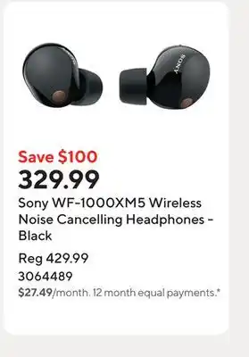 Staples Sony WF-1000XM5 Wireless Noise Cancelling Headphones - Black offer