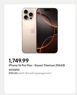 Staples iPhone 16 Pro Max - Desert Titanium 256GB offer