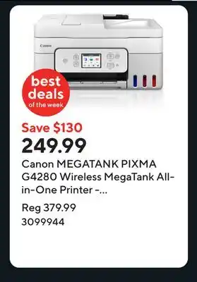 Staples Canon MEGATANK PIXMA G4280 Wireless MegaTank All-in-One Printer - White offer