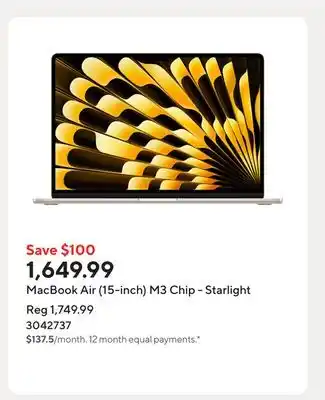 Staples MacBook Air (15-inch) M3 Chip - Starlight offer