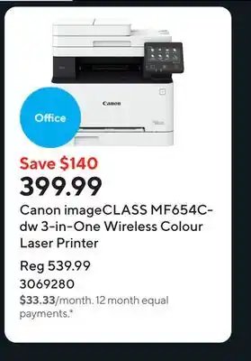 Staples Canon imageCLASS MF654Cdw 3-in-One Wireless Colour Laser Printer offer