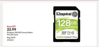 Staples Kingston 128 GB Canvas Select Plus SD Card offer