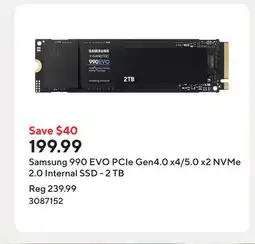 Staples Samsung 990 EVO PCIe Gen4.0 x4/5.0 x2 NVMe 2.0 Internal SSD - 2 TB offer