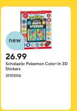 Staples Scholastic Pokemon Color-In 3D Stickers offer