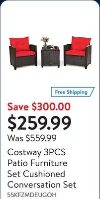 Walmart Costway 3PCS Patio Furniture Set Cushioned Conversation Set offer