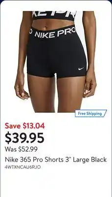 Walmart Nike 365 Pro Shorts 3 Large Black offer