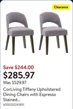 Walmart CorLiving Tiffany Upholstered Dining Chairs with Espresso Stained Wood, Set of 2 offer