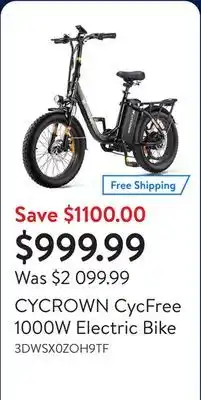 Walmart CYCROWN CycFree 1000W Electric Bike offer