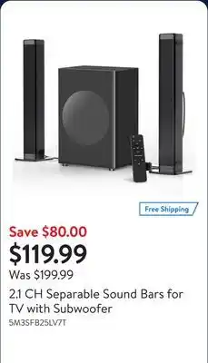 Walmart 2.1 CH Separable Sound Bars for TV with Subwoofer offer