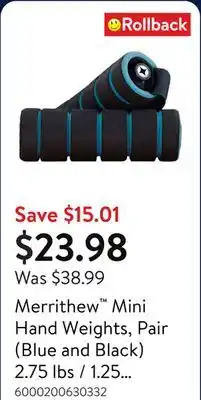 Walmart Merrithew Mini Hand Weights, Pair (Blue and Black) 2.75 lbs / 1.25 kg each offer